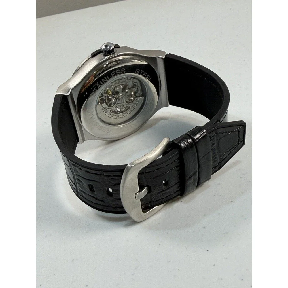 Men’s Automatic Mechanical Skeleton Racing Wheel Rim Design Sport Watch 44.9mm
